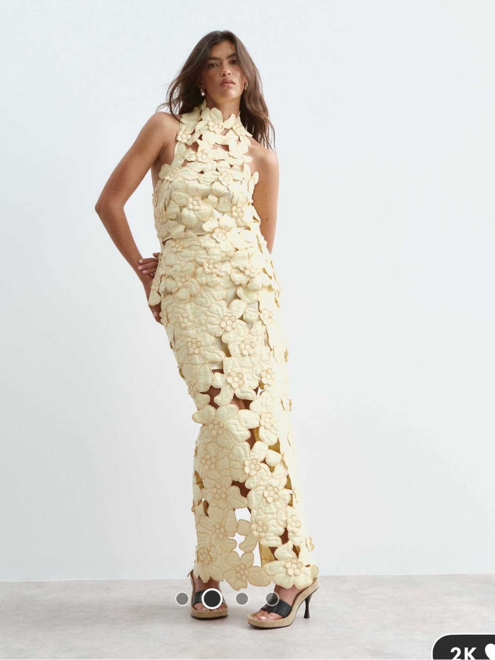 3D Floral Maxi Skirt and top in butter yellow